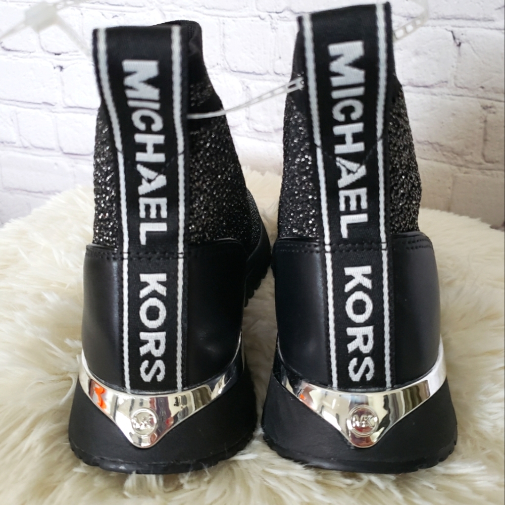 MICHAEL KORS Bodie Black and Silver Metallic Knit Sneaker Bootie--NEW--7 - Picture 3 of 16